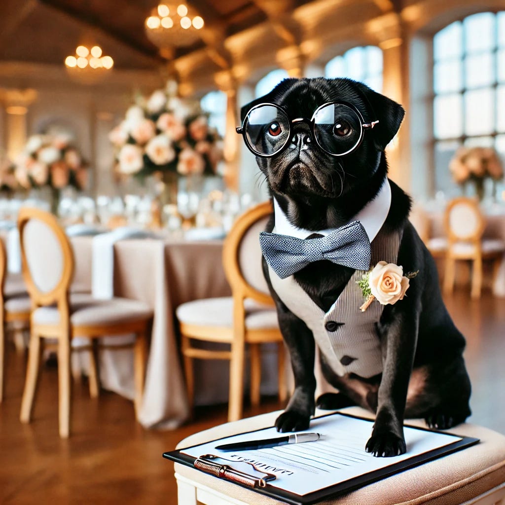 Please follow me to The woof-top reception... (Image generated by DALLE-3)