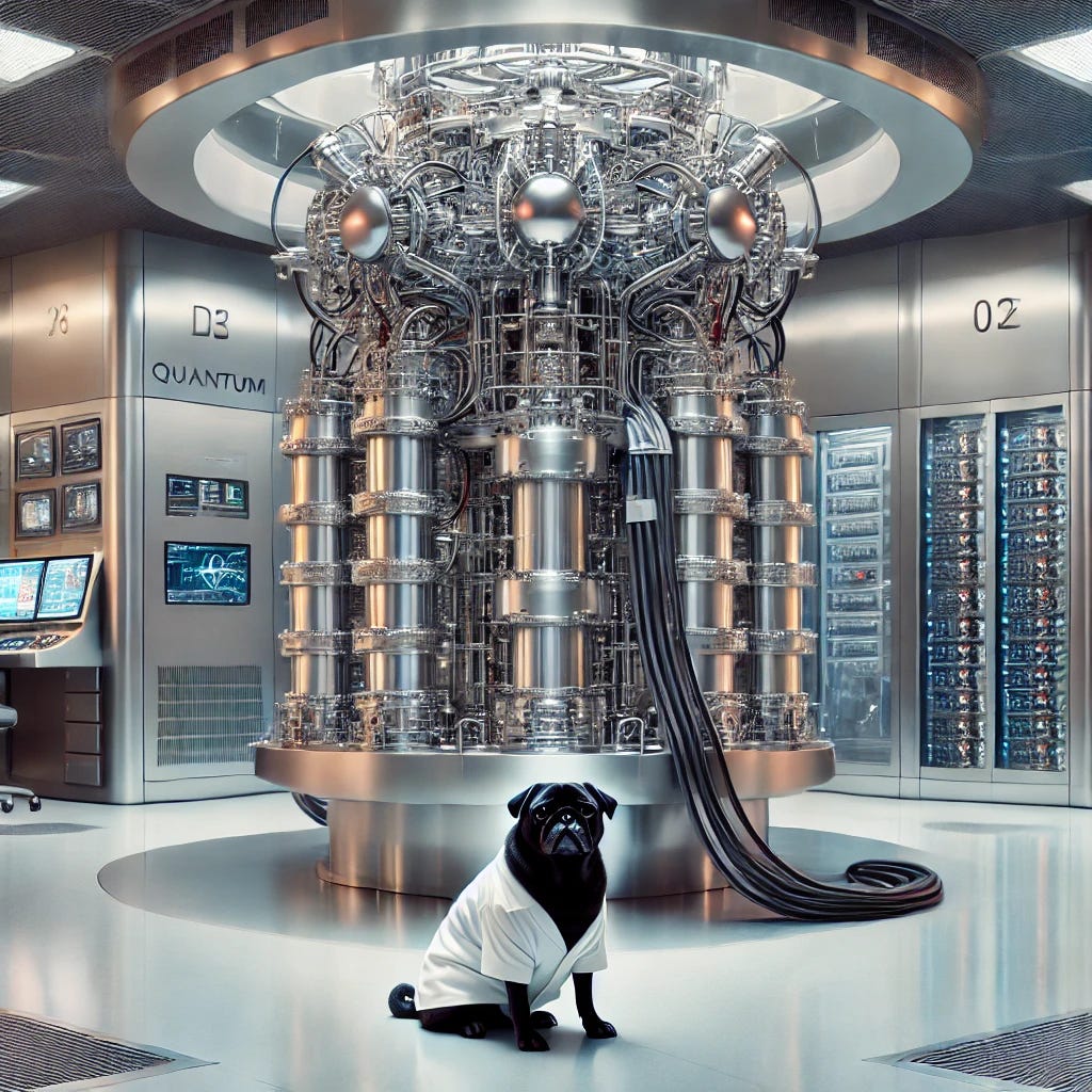 Why did the dog fail quantum mechanics class? He couldn't grasp the concept of super-paws-ition. Quantum superposition is the principle where a quantum system can exist in multiple states simultaneously until it is measured, at which point it collapses into one of the possible states. (Image generated by DALLE-3)