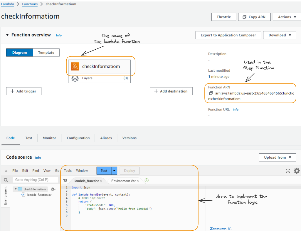 Details of the checkInformation lambda function
