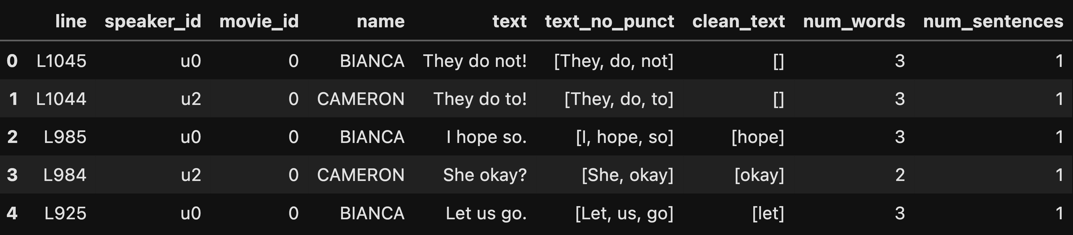 DataFrame After Adding Length Features. Image by Author.