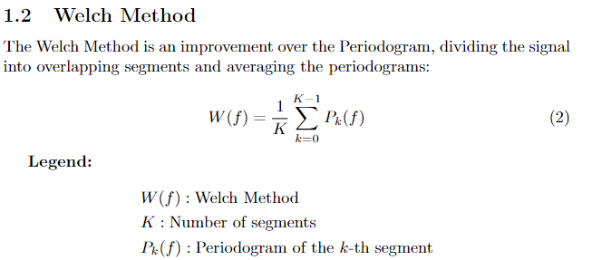 PSD Welch method equation (Latex compiled)